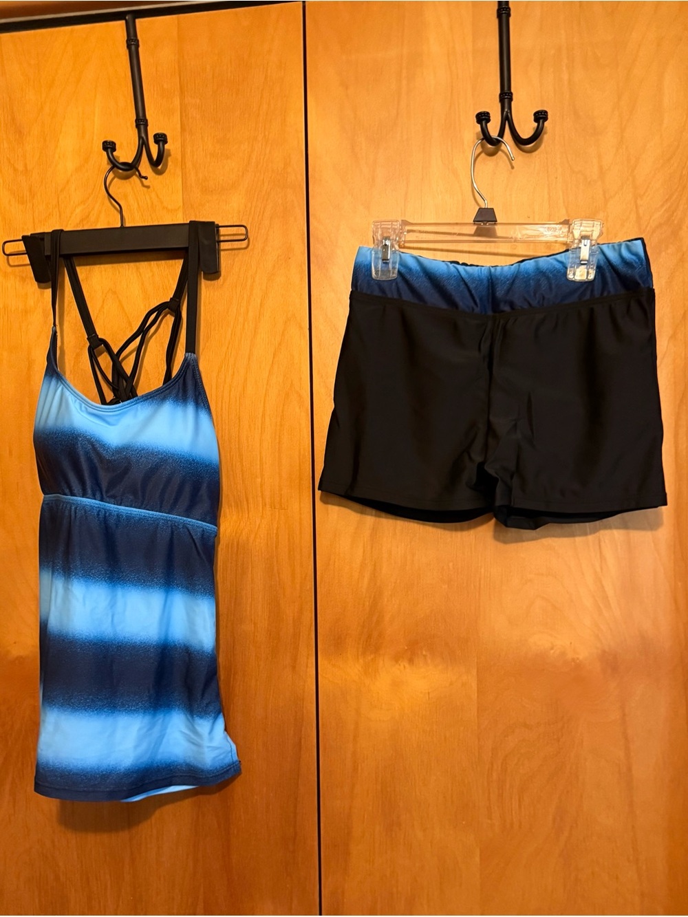 Blue Ombre Tankini Top and Black Swim Shorts Set NWOT